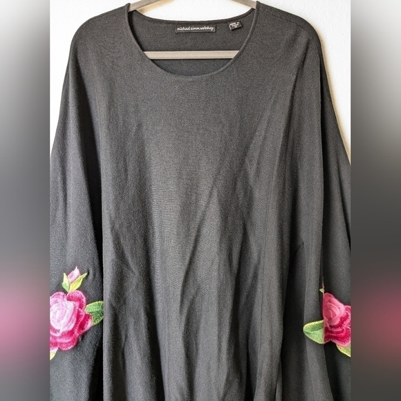 Michael Simon Cotton Cashmere Blend Floral Embroidered Poncho Plus Size 1X - Picture 4 of 13